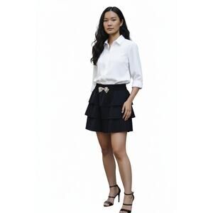 Class by Roberto Cavalli Black Tiered Mini Skirt Bow Detail Made in Italy Size 8